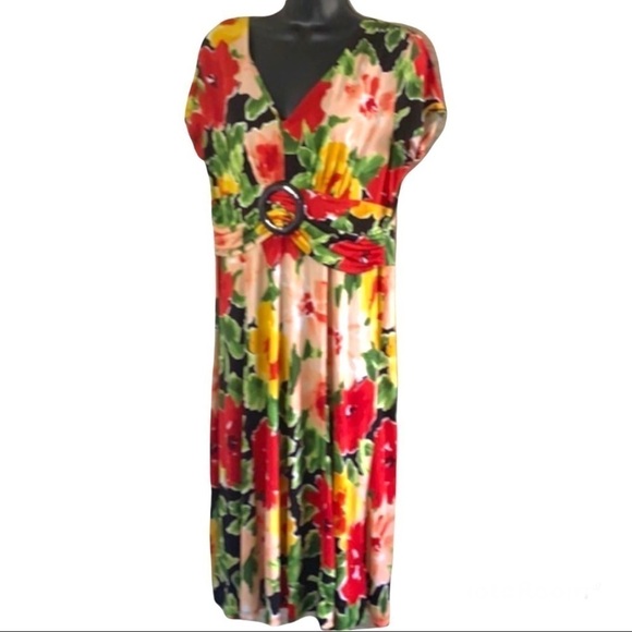 Vintage 🧚♀️Scarlett multicolour floral short sleeve midi dress size 8 - Picture 1 of 12